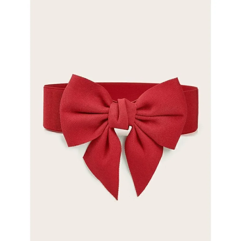 🎀 Red Bow Decor Elastic Stretchy Wide Corset Belt SIZE L-XL NEW